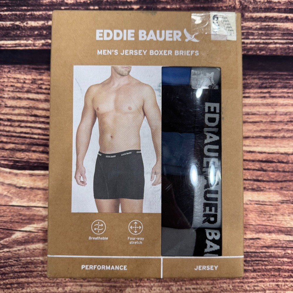 NEW Eddie‎ Bauer Mens Jersey Boxer Briefs Small 6 Pack Black Gray Blue